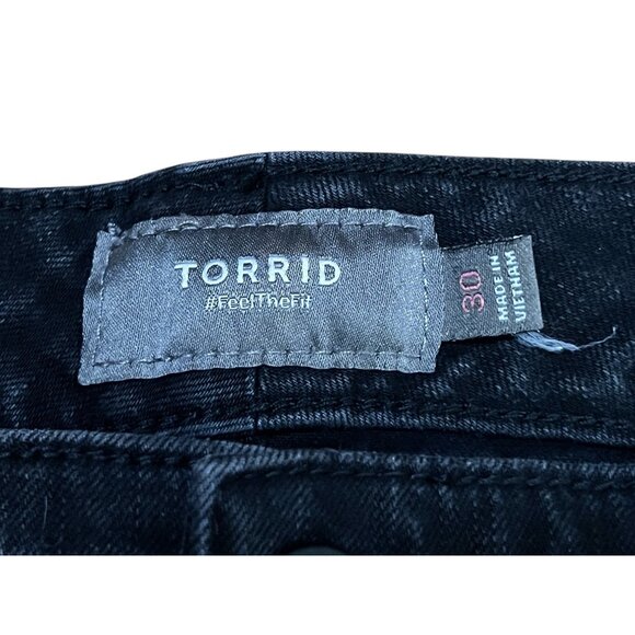 Torrid Button Front Raw Hem Denim Shorts Sz 30 (4X) Womens Black Pockets - Picture 12 of 16